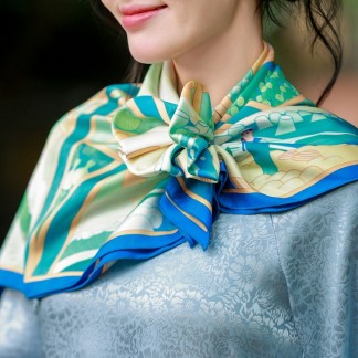 Double-sided printed silk scarf with Lighthouse pattern (Size 70*70cm : 749,000vnd)